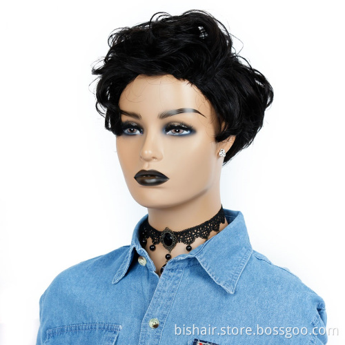 Wholesale Short Straight Wig With Pixie Cut Bob Full Machine Made Wigs Brazilian Remy Human Hair Wigs For Black Women